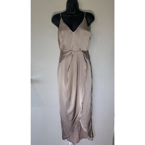 SHEIN Champagne Satin Midi Dress Women’s L Cowl Front Wrap Slip Dress Elegant